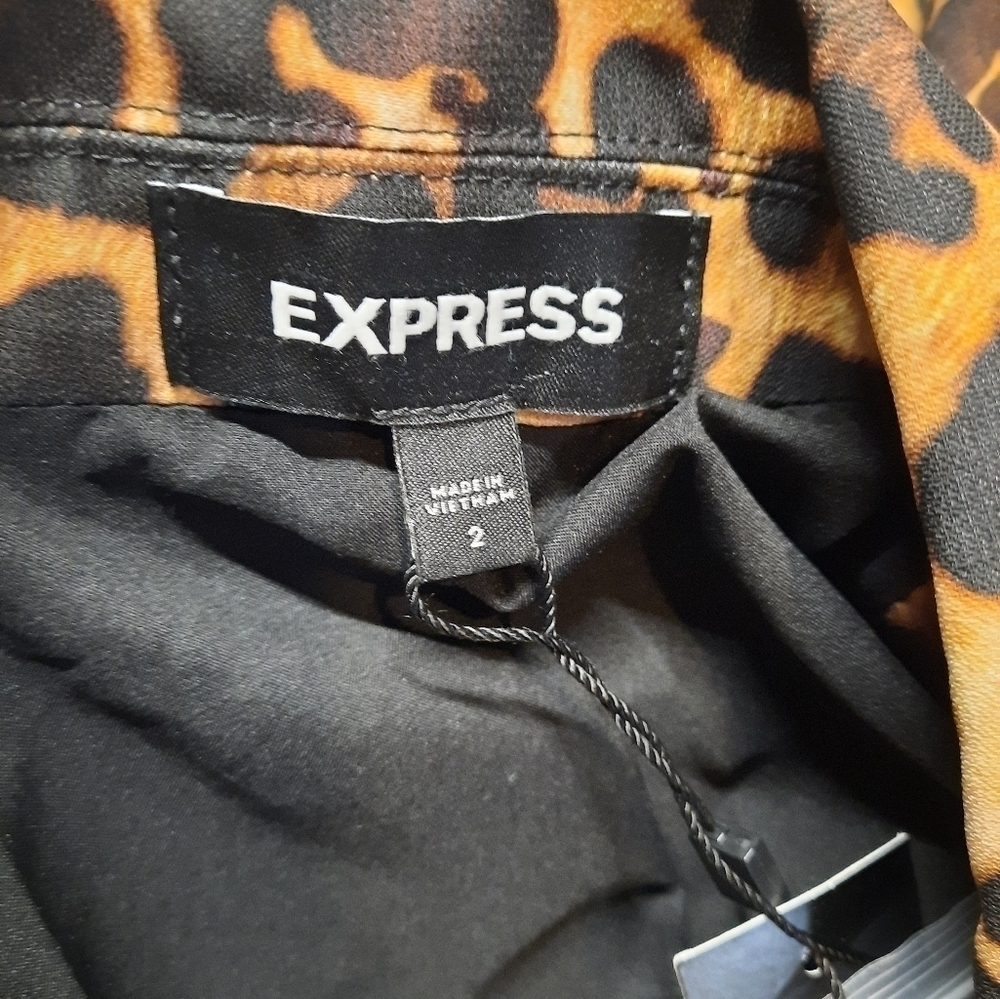 Express Leopard Print Peak Lapel Double Breasted Wrap Front Blazer Size 2 New - Picture 4 of 9